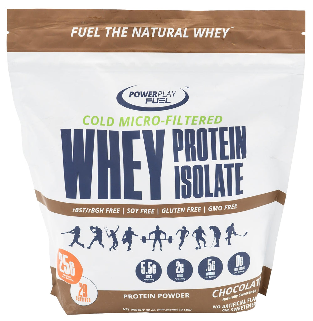 POWER PLAY FUEL whey protein tub front highlighting grass-fed isolate for high-protein support