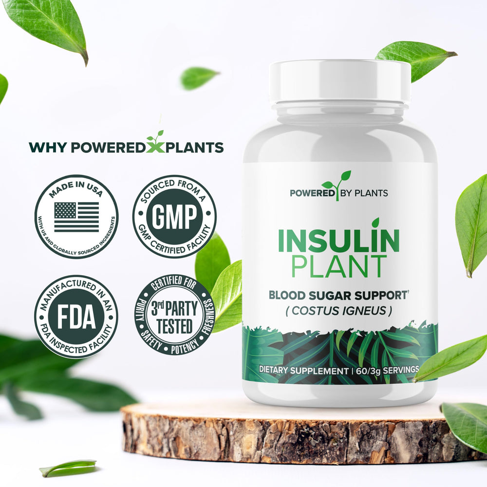 Powered X Plants insulin plant capsules gluten-free bottle communicates allergen-friendly option
