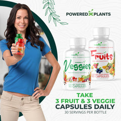 POWERED X PLANTS vegan and gluten-free badge signals allergen-conscious option.