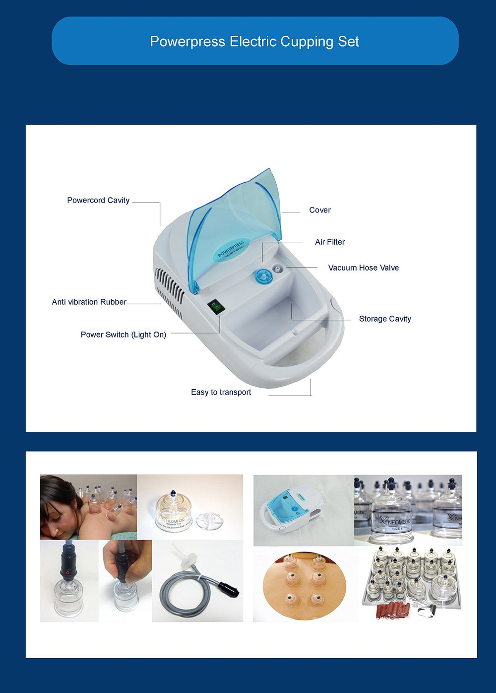 Powerpress Vacuum Pump front view for versatile massage sessions