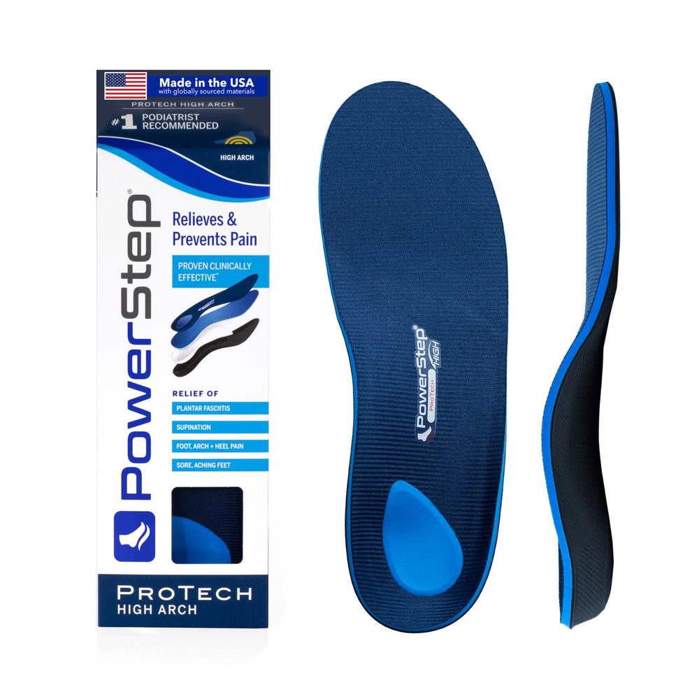 PowerStep ProTech High Arch Insoles provide full-length support for supination and heel comfort.