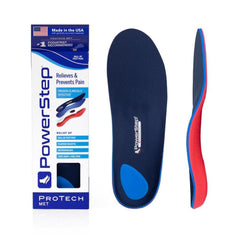 PowerStep ProTech Met orthotic inserts with metatarsal pad support the arch and ball of foot comfort.