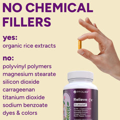 PPO Lab Relieve-fx DLPA capsules close-up highlight turmeric ginger for bioavailability