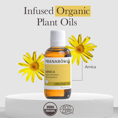 Pranarom Arnica Oil massage application demonstrating smooth glide for self care.