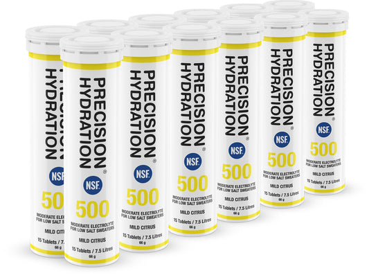 Precision Hydration electrolyte tablets poured into bottle for quick hydration during workouts