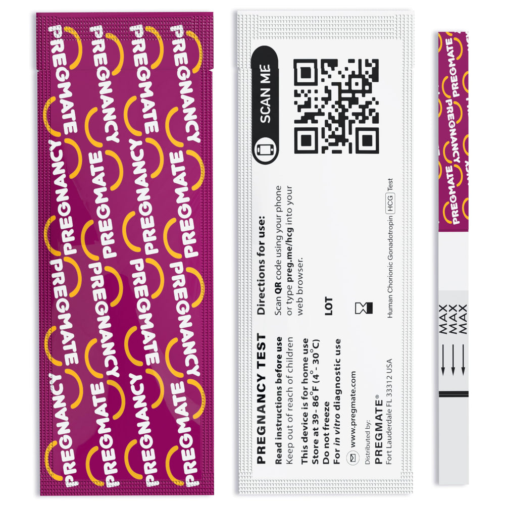 PREGMATE packaging and contents highlighting 100-count supply.