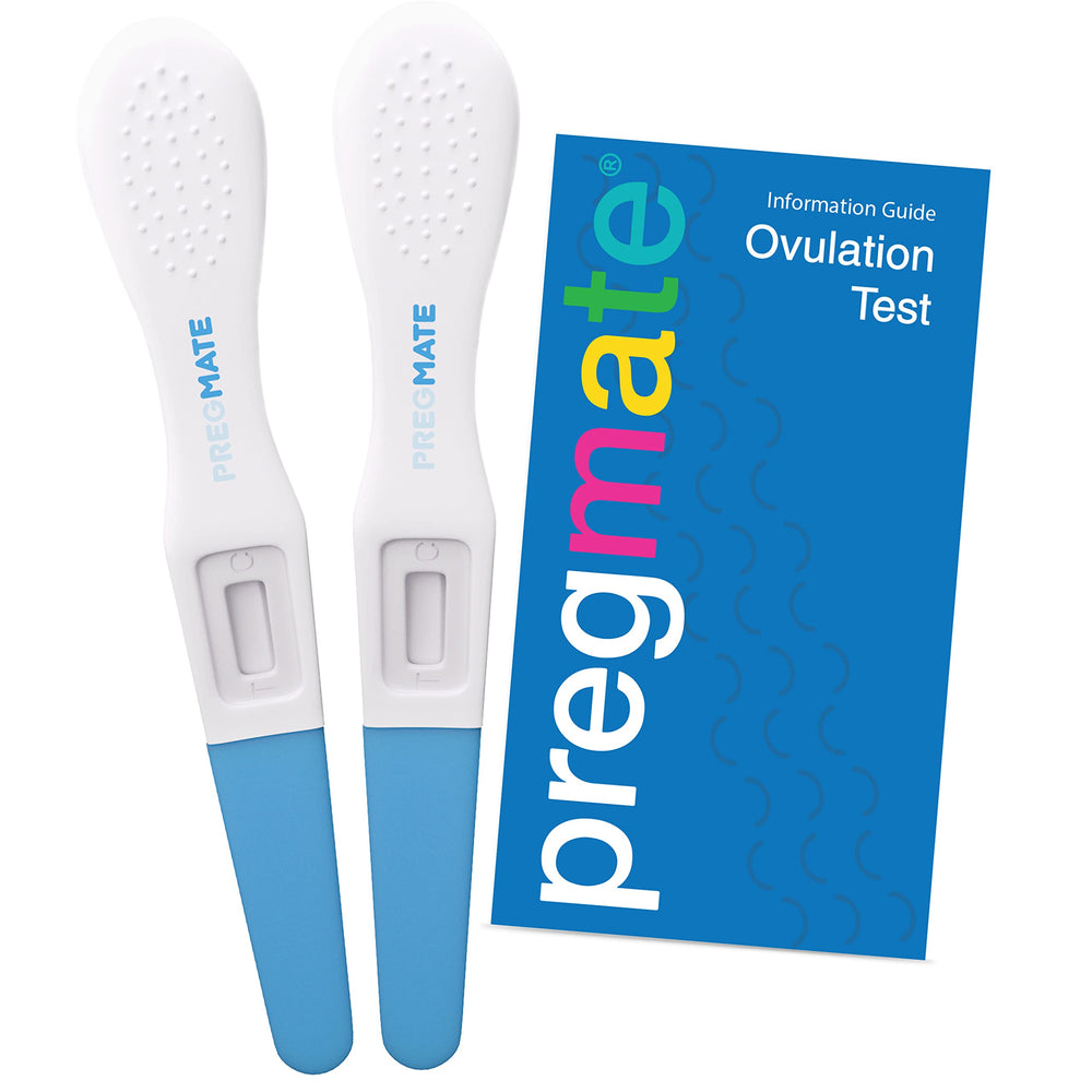 Pregmate ovulation midstream test strip readout with visible lines for interpretation.
