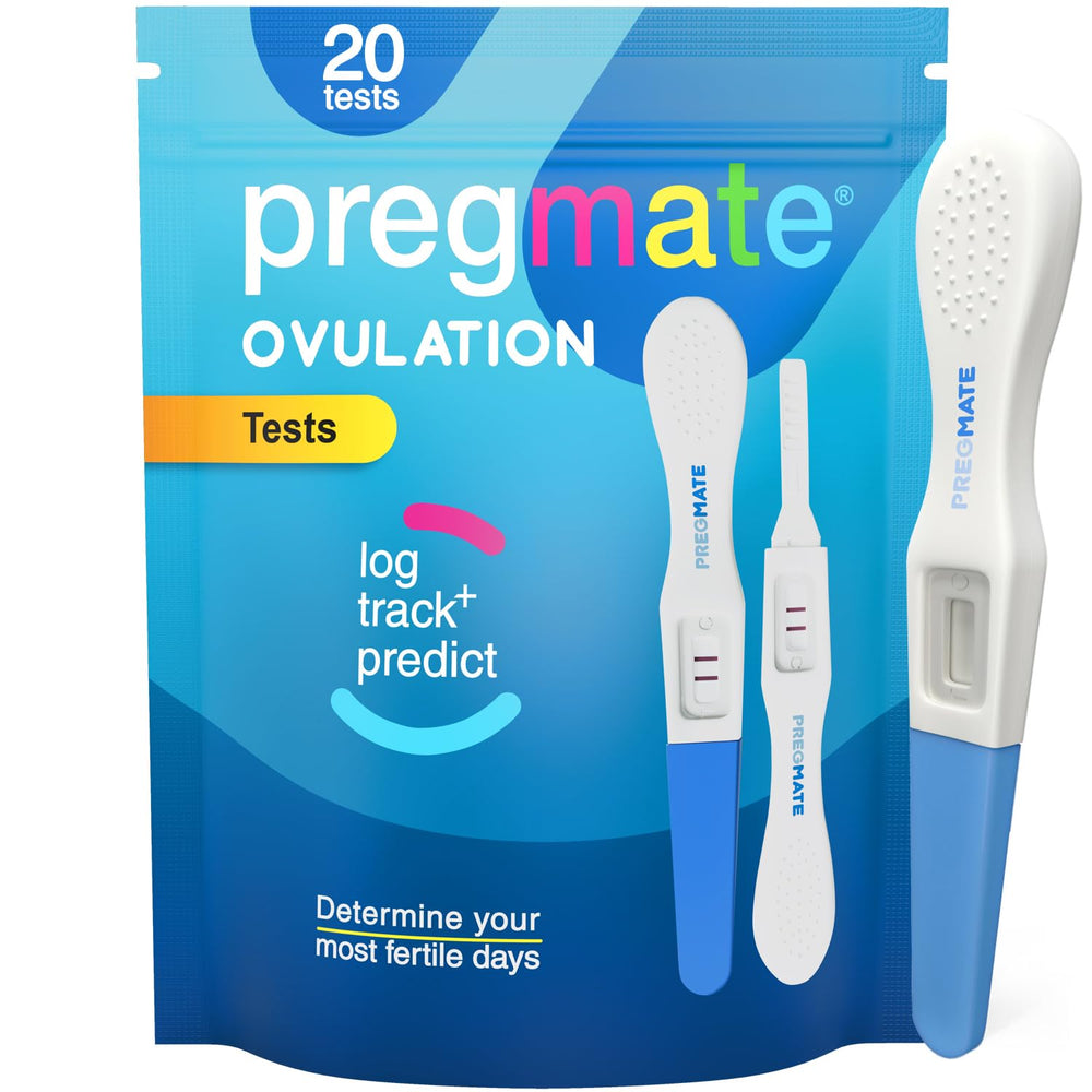 Pregmate ovulation midstream tests 20-count pack for fertility planning.