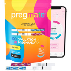 PREGMATE test strip box and tubes keep supplies organized.