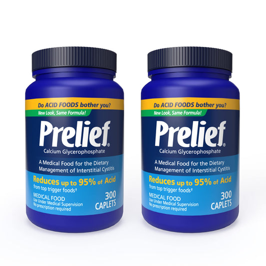 PRELIEF acid reducer caplets on the front bottle ready for daily meals.