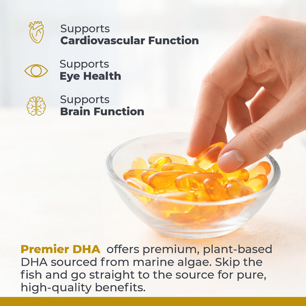 Premier DHA bottle with seal emphasizes quality and purity