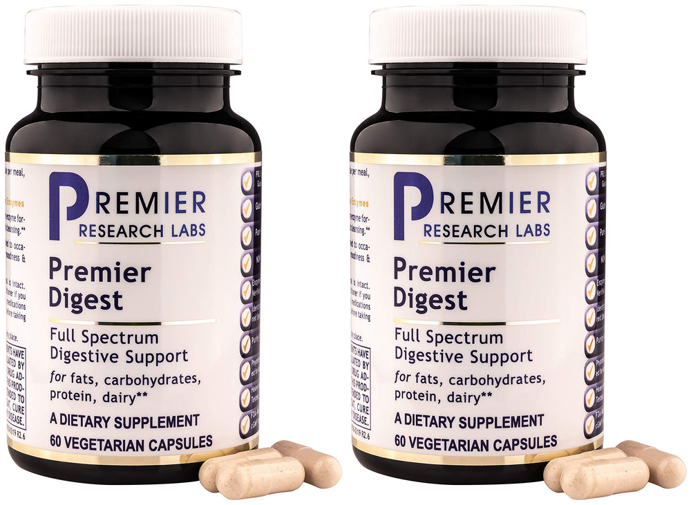 Premier Digest bottle front showing vegetarian enzyme blend for digestion support.