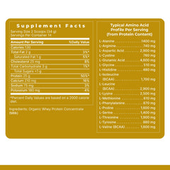Nutrition label detail emphasizes organic dairy sourcing and low-temperature processing.