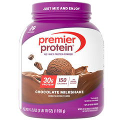 Premier Protein Chocolate Milkshake canister with 29 servings for easy daily protein.