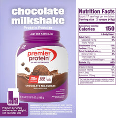 Premier Protein Nutrition Label highlights gluten-free and soy-free ingredients.