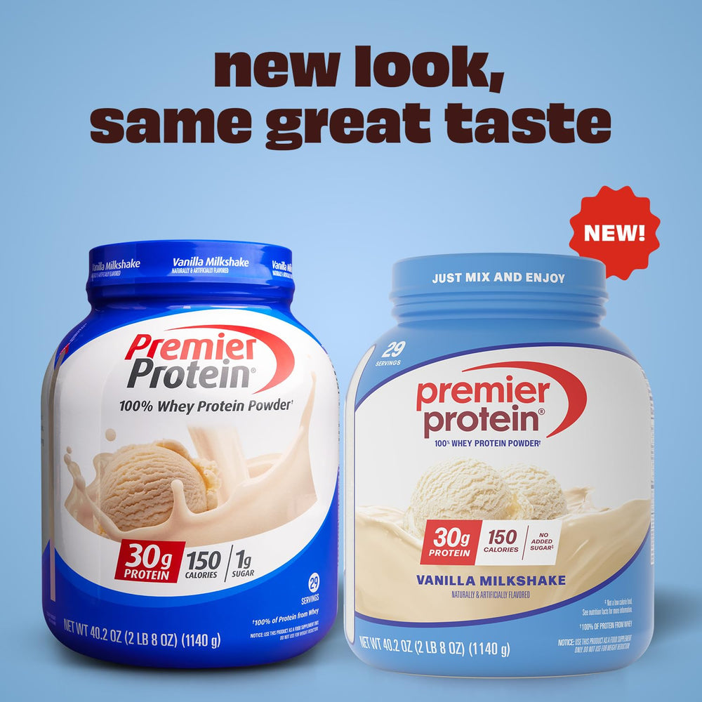 Premier Protein Vanilla Milkshake nutrition panel highlights 30g protein per serving.
