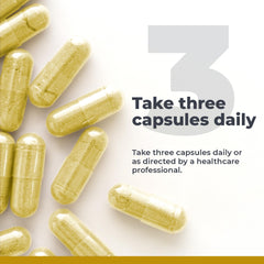 Daily dose image suggests easy 3-capsule regimen for consistent support.