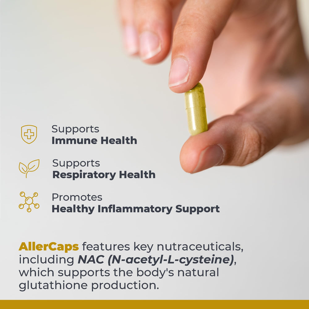 AllerCaps ingredients list highlights NAC, bromelain, and quercetin for balanced daily nutrition.