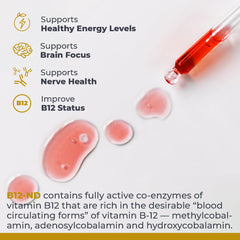 Premier Research Labs B12-ND liquid bottle label communicates purity and clean sourcing.