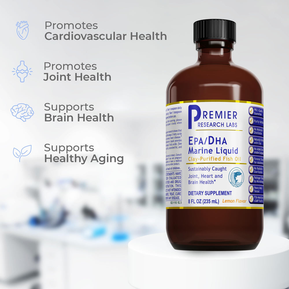 Close-up of Premier Research Labs bottle label emphasizing cold filtration.