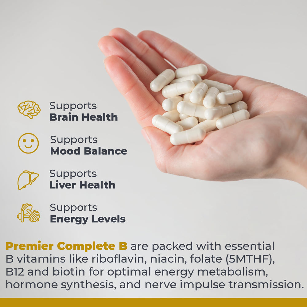 Premier Research Labs Complete B capsules in hand for convenient daily intake