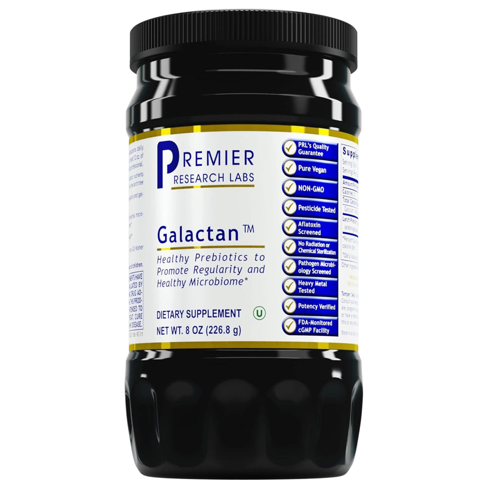 Premier Research Labs Galactan powder bottle with scoop for easy daily prebiotic use.