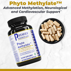 Premier Research Labs Phyto Methylate nutrition label close-up highlighting B12 and B6 forms.