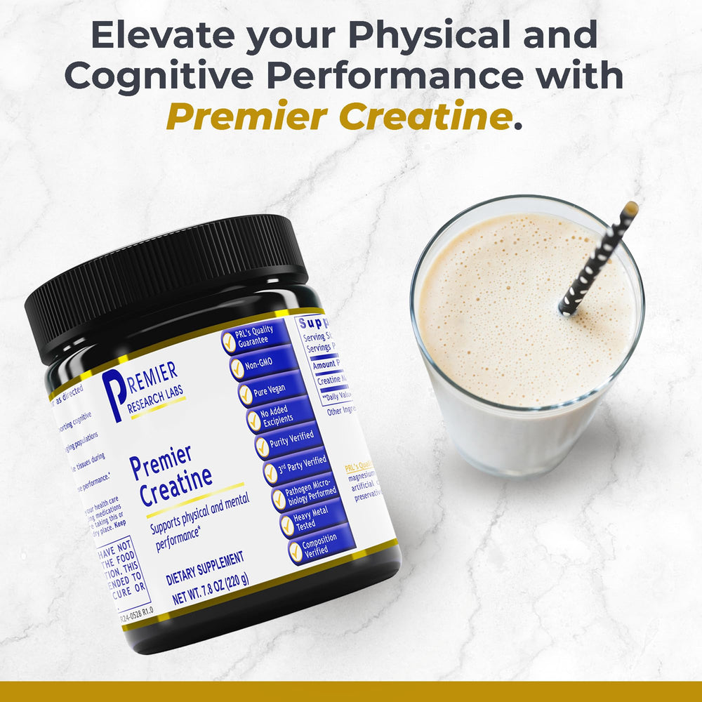 Premier Creatine powder label close-up highlights 5,000 mg per serving