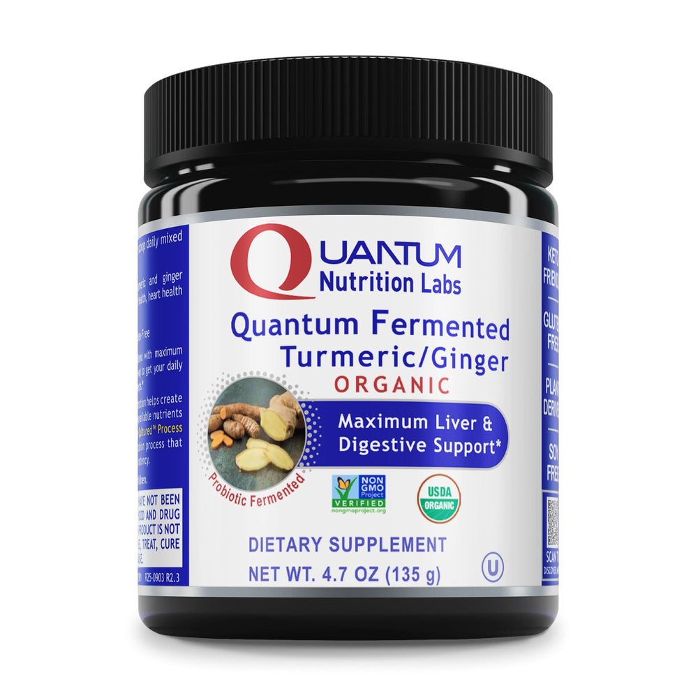 Premier Research Labs Premier Fermented Turmeric/Ginger bottle highlighting probiotic blend for digestive support