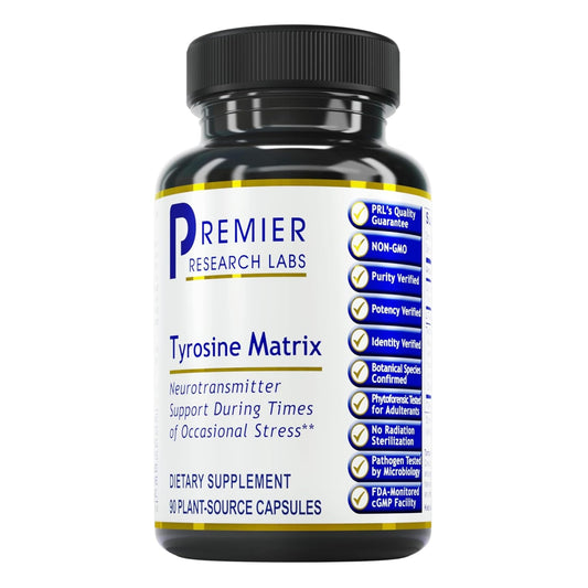 Premier Research Labs Tyrosine Matrix bottle for calm focus support.