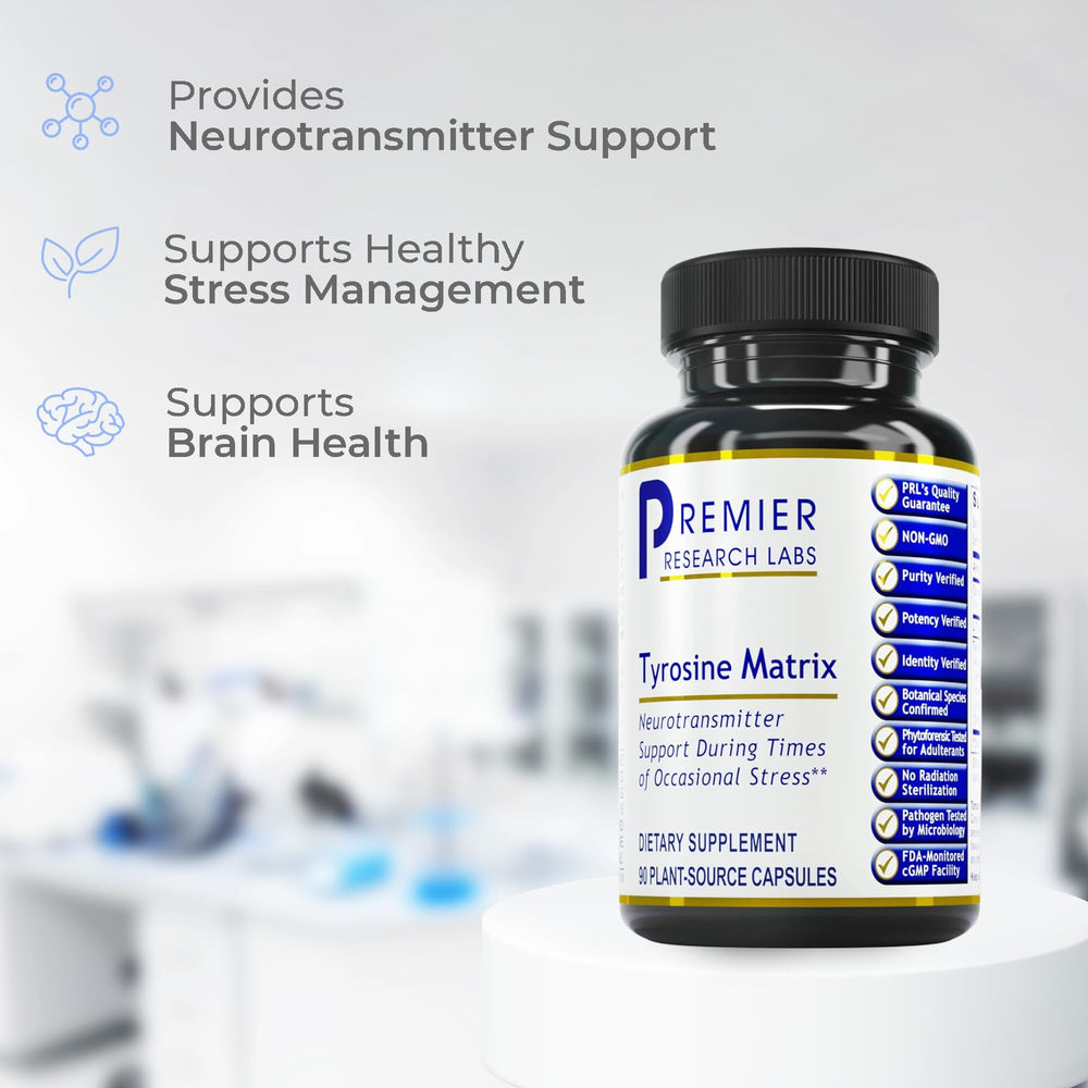 Premier Research Labs Tyrosine Matrix ingredients red algae illustrate botanical support.
