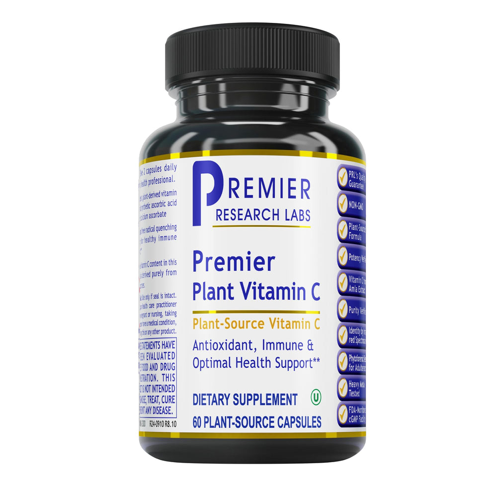 Premier Research Labs Vitamin C bottle with Amla extract, a natural vitamin C source.