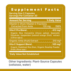 Premier Research Labs Vitamin C bottle shows bioflavonoids and rose hips for enhanced absorption.
