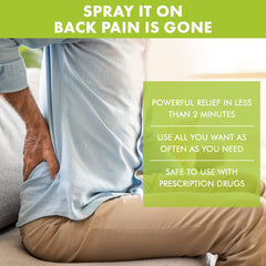 Close-up of Premiere's Pain Spray label highlighting natural ingredients for relief