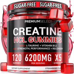 Premium Select Nutrition Creatine HCL Gummies bottle front view for strength and recovery.
