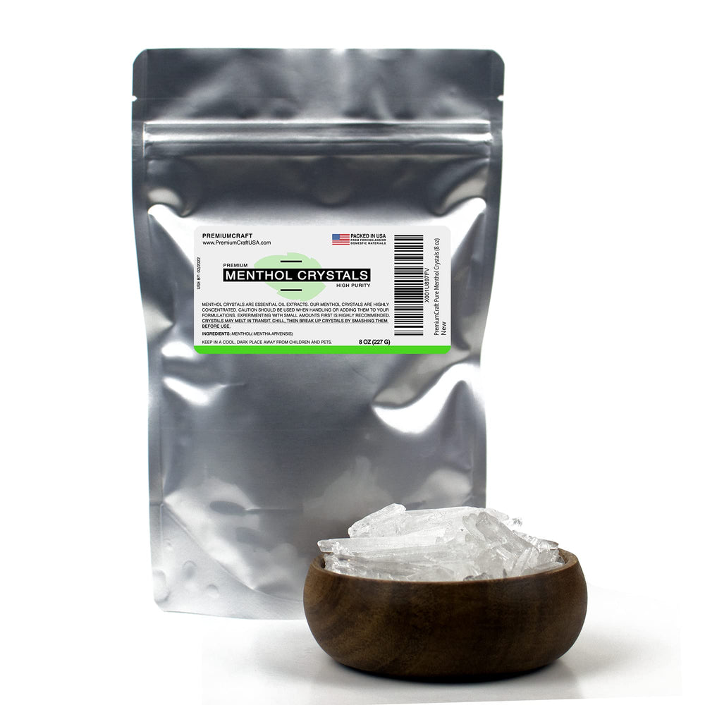 PremiumCraft Pure Menthol Crystals in an 8 oz foil package, high purity