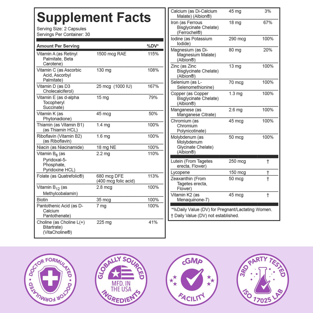 Premom ingredient list card emphasizing 27 traceable nutrients