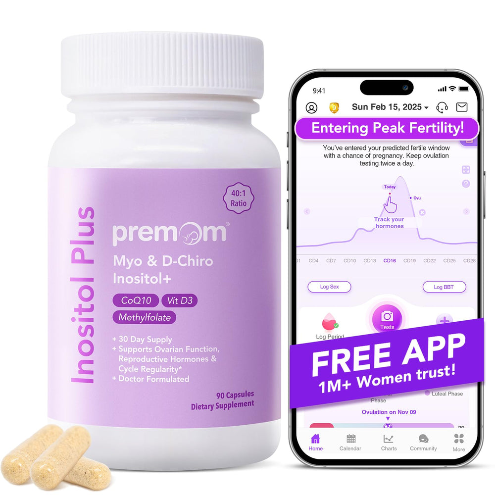 Premom Inositol Plus bottle front highlights hormonal balance support