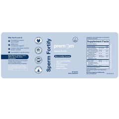 Premom Sperm Fortify ingredient list includes zinc, selenium, and acetyl-L-carnitine.