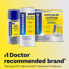 Preparation H Rapid Relief lidocaine bottle beside cream in display