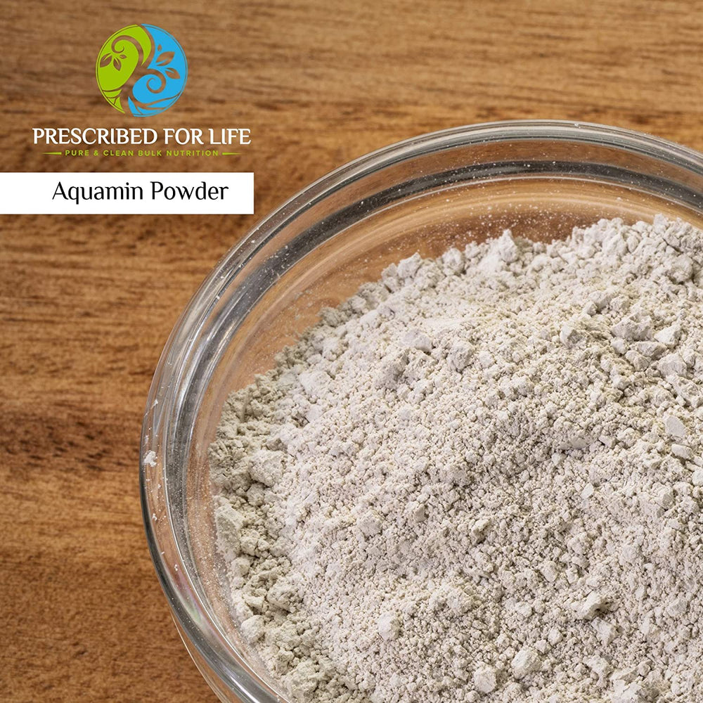 Prescribed For Life Aquamin label closeup showing calcium and trace minerals.