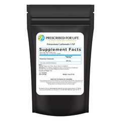 Prescribed For Life potassium carbonate powder 1kg bulk pack, ideal for garden soil and soap making.