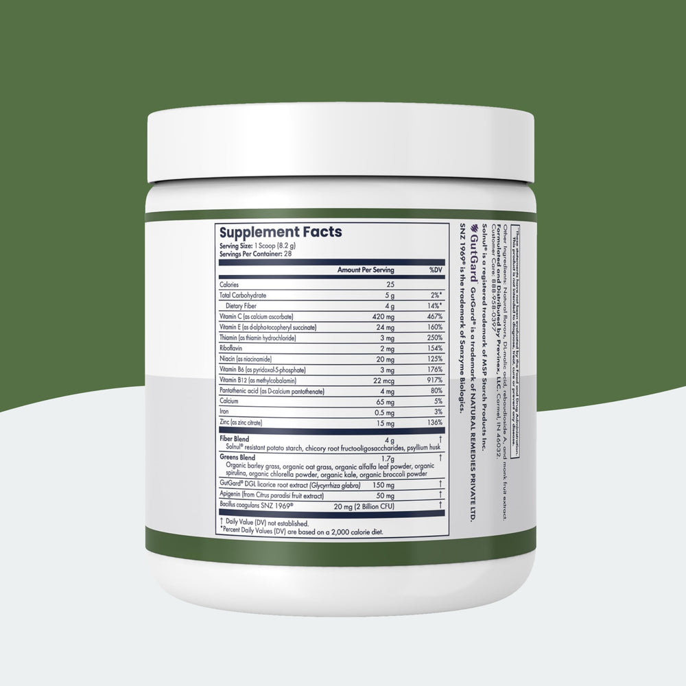 Previnex Gut & Green Superfoods healthy drink glass as part of routine.
