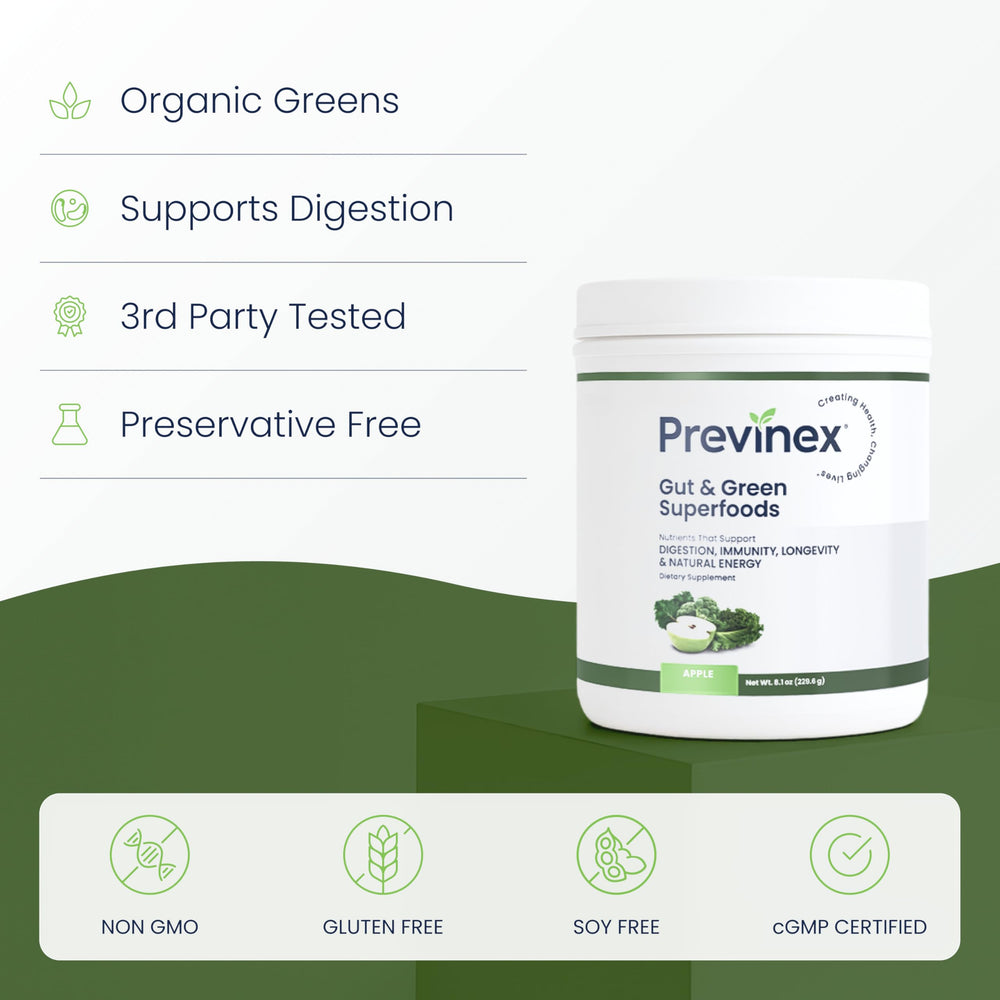 Previnex Gut & Green Superfoods scoop ready for quick digestion support.