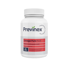 Previnex Omega Pure Plus bottle with triple-strength omega-3 for daily heart and brain support.