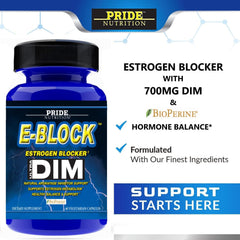 Pride Nutrition E-Block DIM 700mg bottle on kitchen counter supports convenient daily routine.