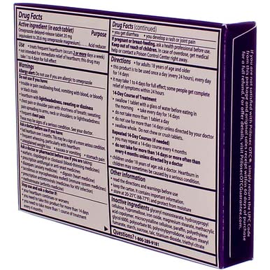 Prilosec OTC bottle on nightstand for overnight protection