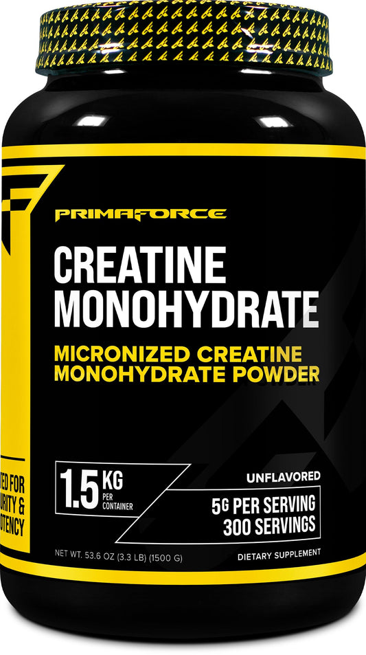 Primaforce Creatine Monohydrate bottle highlighting 1.5 kg size.