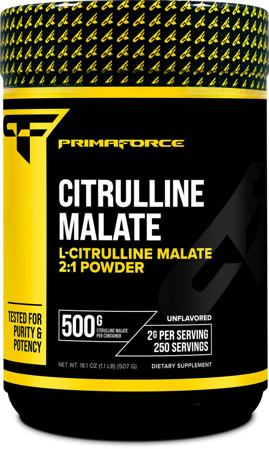 Primaforce L-Citrulline Malate Powder Bottle—vegan, non-GMO workout fuel.