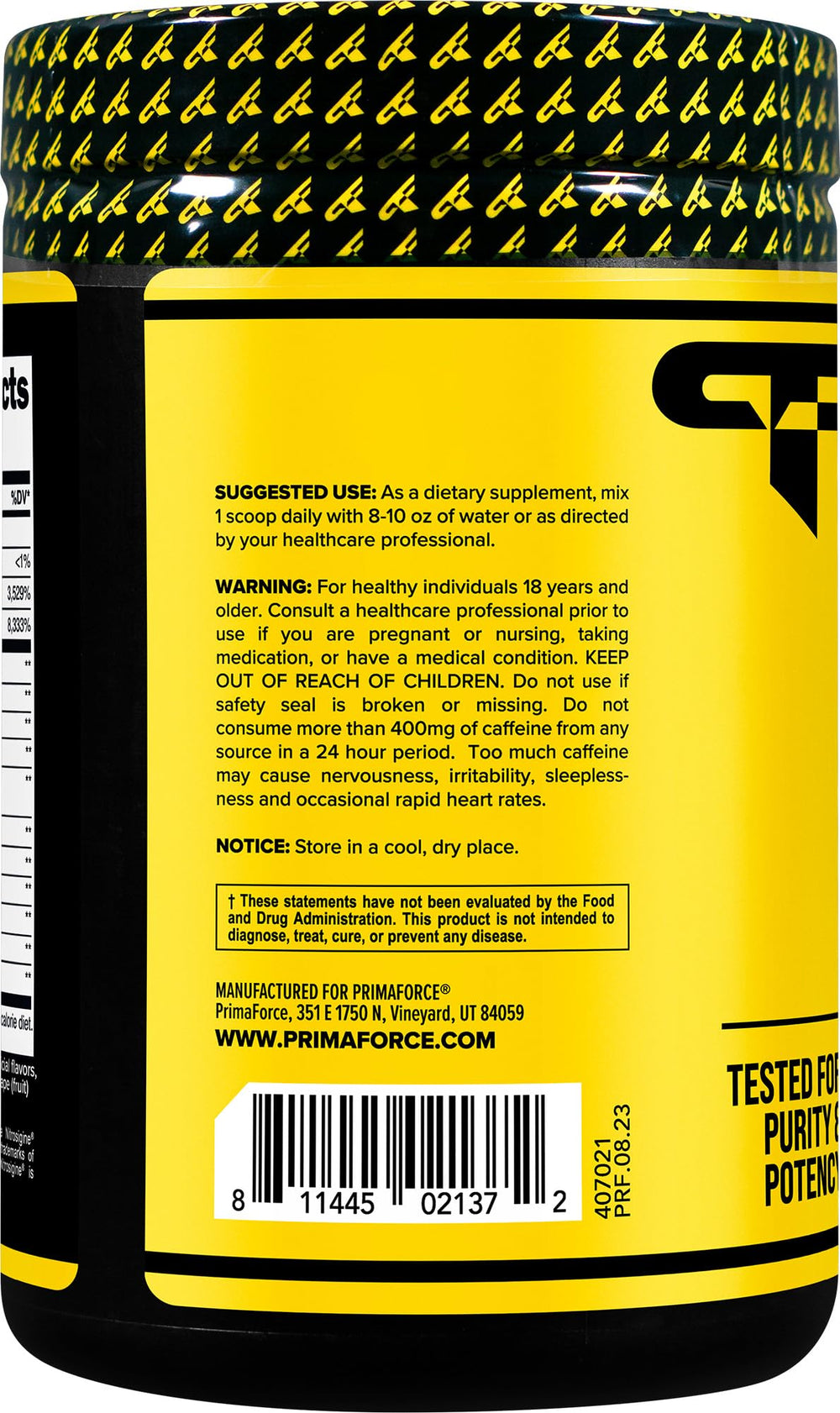 Primaforce grape label details highlight non-GMO and gluten-free claims